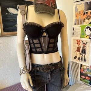 Victoria's Secret Black Sheer Mesh Bustier with Ruffle Trim